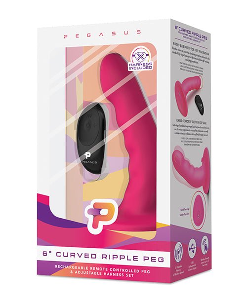 Pegasus 6" Rechargeable Ripple Peg W/adjustable Harness & Remote - Pink | Shop Lowest Prices at Funlove.com