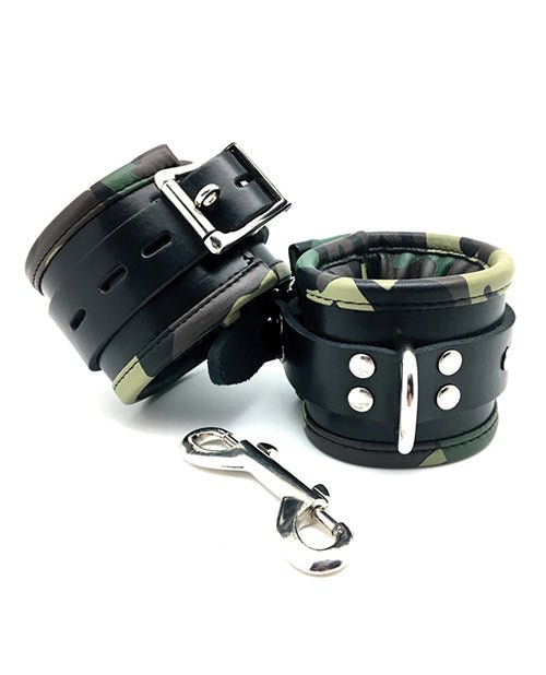 Sensual Sin Leather Padded Ankle Cuffs - Camo Piping | Shop Lowest Prices at Funlove.com