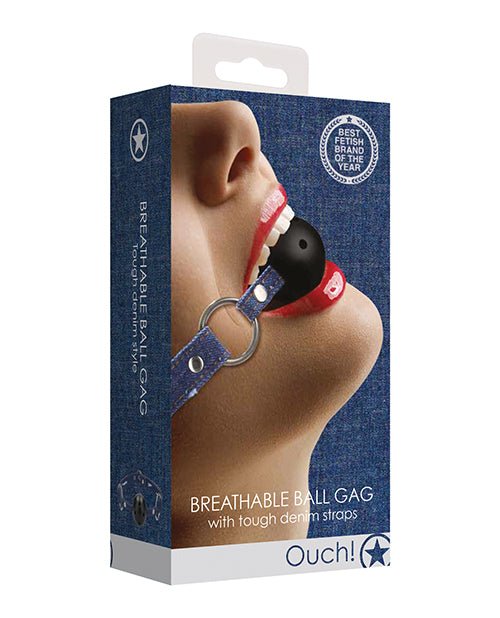 Shots Ouch Breathable Ball Gag W/denim Straps | Shop Lowest Prices at Funlove.com