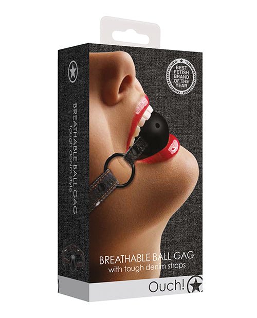 Shots Ouch Breathable Ball Gag W/denim Straps | Shop Lowest Prices at Funlove.com