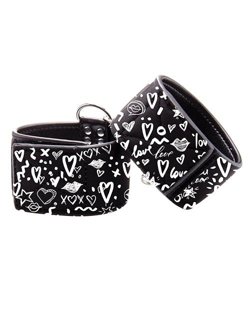 Shots Ouch Love Street Art Fashion Printed Ankle Cuffs - Black | Shop Lowest Prices at Funlove.com