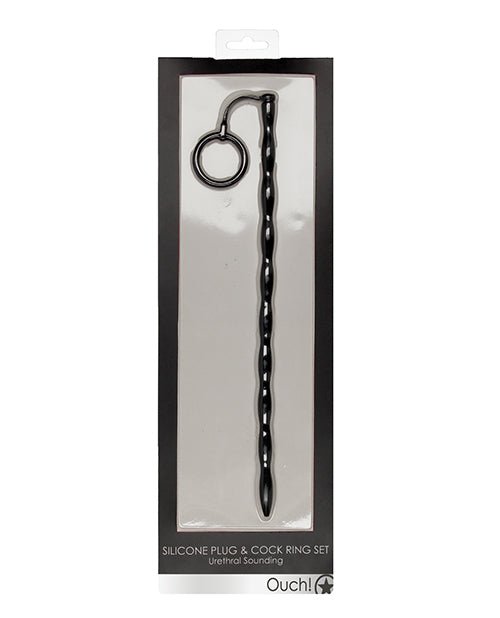 Shots Ouch Urethral Sounding Silicone Plug & Cock Ring Set | Shop Lowest Prices at Funlove.com