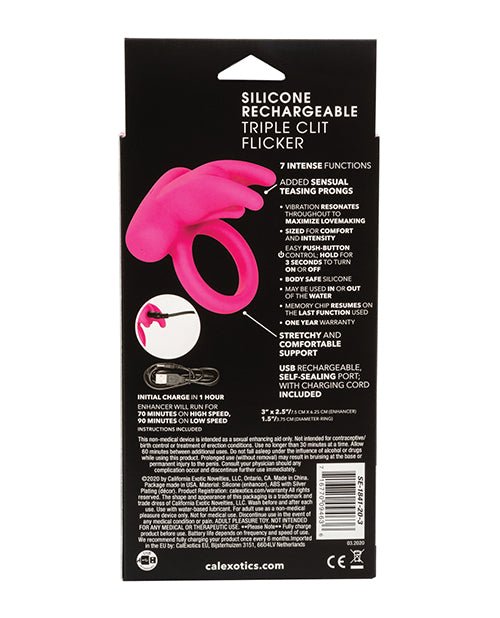 Silicone Rechargeable Triple Clit Flicker - Pink | Shop Lowest Prices at Funlove.com