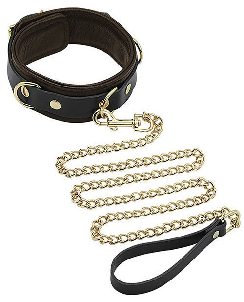 Spartacus Collar & Leash - Brown Leather W/gold Accent Hardware | Shop Lowest Prices at Funlove.com