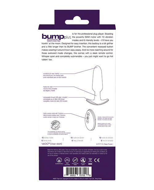 Vedo Bump Plus Rechareable Remote Control Anal Vibe - Deep Purple | Shop Lowest Prices at Funlove.com